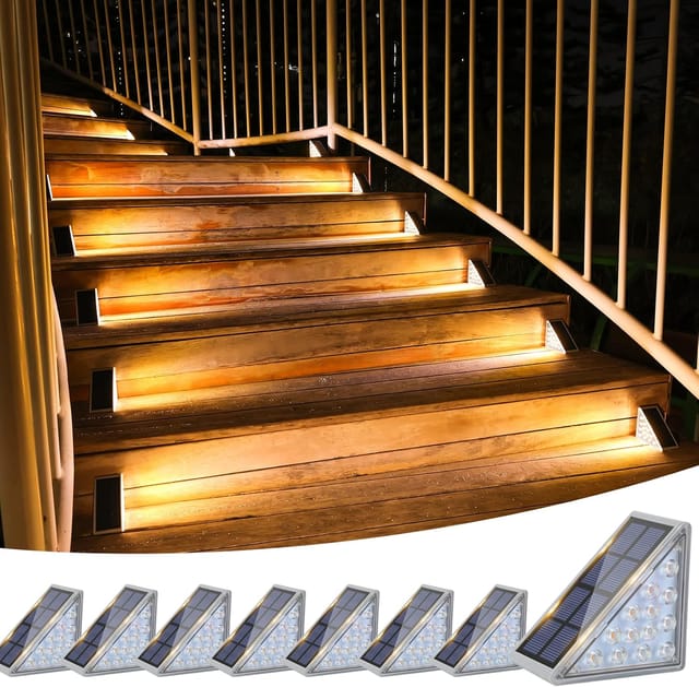 Set Mit 8 Ip67 Wasserdichten Solar-led-außenleuchten, 80 Lumen, Für Treppen, Garten, Treppenstufen, Eingangsbereich, Veranda Und Terrasse (warmweiß).