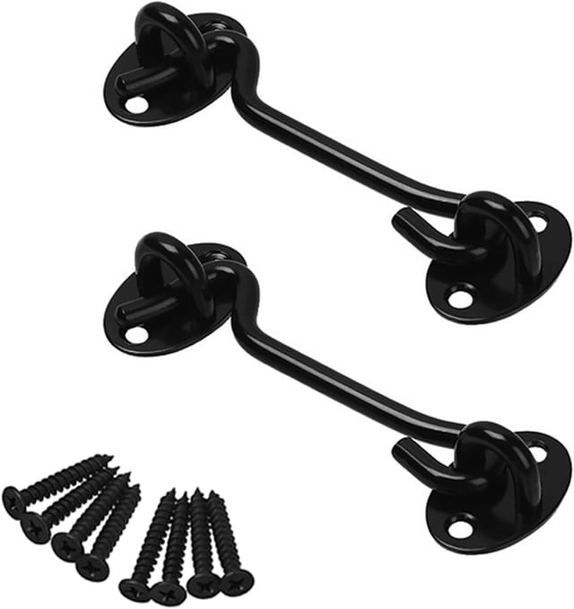 2 Edelstahlhaken Mit Riegel Und Schrauben, 10 Cm, Für Garagen- Und Schuppentüren – Schwarz
