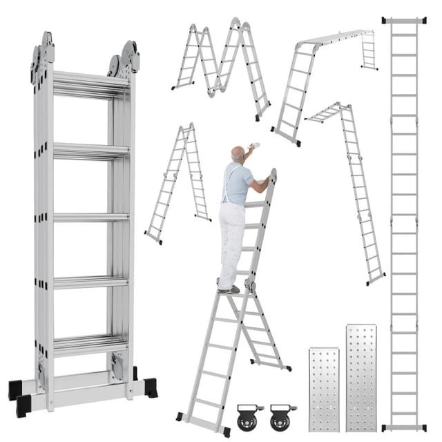 Mehrzweckleiter Multifunktionsleiter Klappleiter Teleskopleiter A-rahmenleiter 4x5 582cm Anlegeleiter Stehleiter Haushaltsleiter Aluleiter