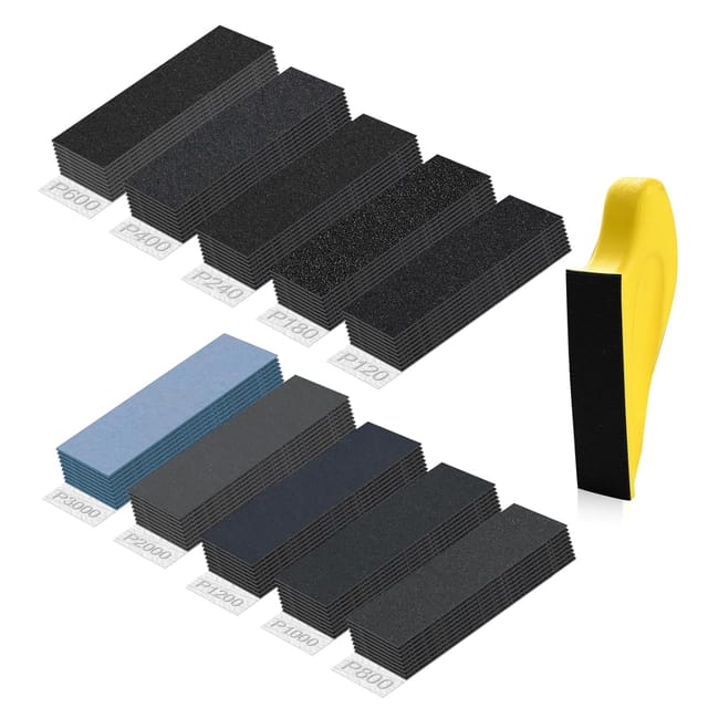100 Stück Autokarosserie-schleifpapier Mit Schleifblock, Schleifpapier Mit Körnung 120/180/240/400/600/800/1000/1200/2000/3000, 9 X 3 Cm Schleifpapier Zum Schleifen Und Polieren