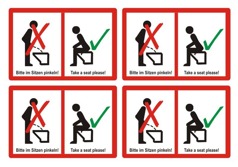 4 x Bitte im Sitzen Pinkeln Toiletten WC Toilette Bad deutsch/engl. Nr. 4113