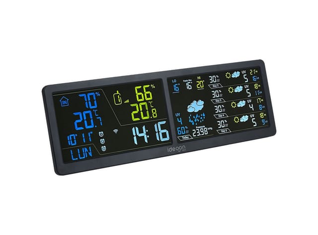 shop'n smile ideoon WLAN Wetterstation App & XXL Display Außensensor Reichweite bis 50 m Innenwetterstation (UV, Luftdruck, Funkleistung 0,5 dBm, Innen-/Außensensor, Funk 433 MHz)