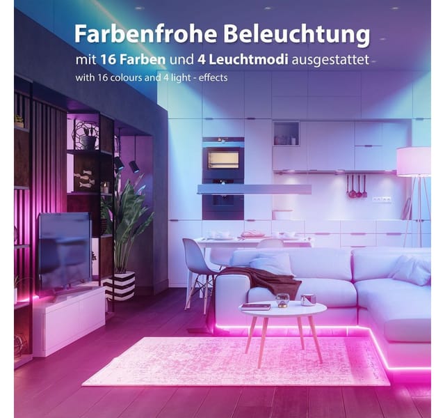 B.K.Licht LED-Streifen 10m Magic RGB Band 22W Musiksensor selbstklebend - BKL1560, 300-flammig, Magic RGB Stripe 230V Fernbedienung kürzbar indoor
