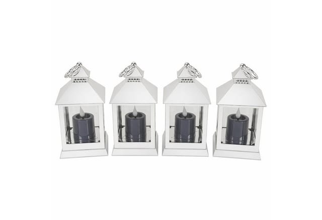 Online-Fuchs LED Laterne - 4er Set Deko Laternen mit LED-Kerzen und 6-Stunden Timerfunktion, mit realistischer Kerzenflamme, warmweiße Beleuchtung, glänzender Shiny-Look - aus Kunststoff gefertigt