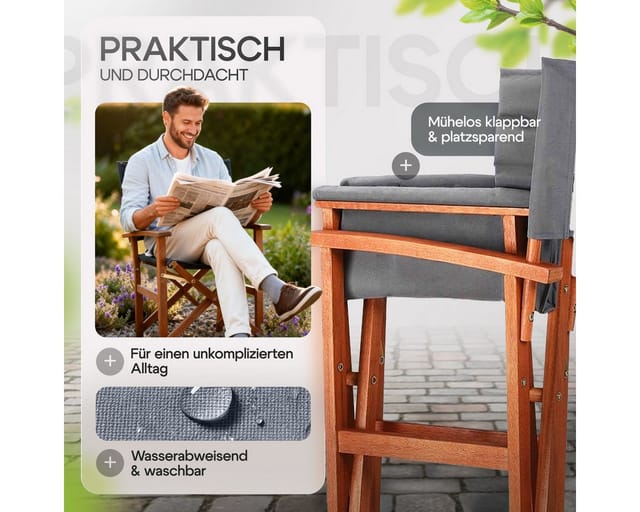 Casaria Regiestuhl, Klappbarer FSC®-zertifizierter Holz Gartenstuhl bis 160 kg Wetterfest