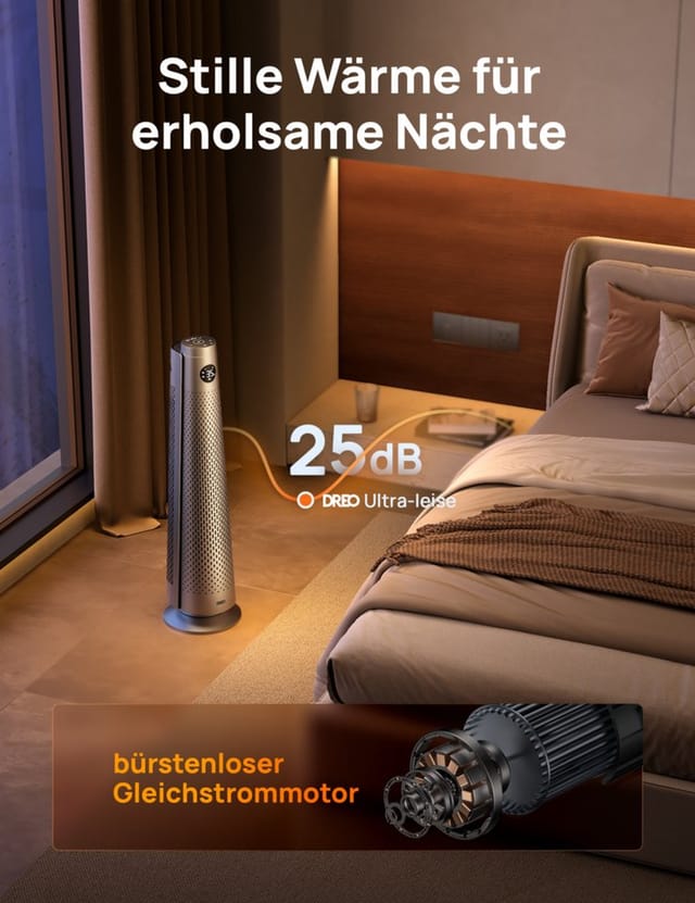 Dreo Heizlüfter 2000W Elektrische Heizung, Fernbedienung, 25 dB, 7-facher Schutz, Energiesparendes ECO-Modus, Thermostat, Überhitzungs- & Kippschutz
