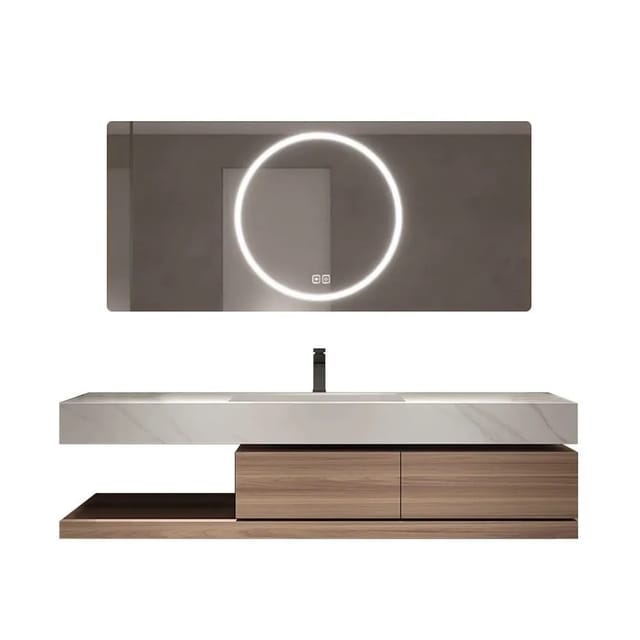 Muxing Badmöbel-Set Waschbecken-Set mit Sinterstein-Becken, Spiegel & Unterschrank YT, (Set)