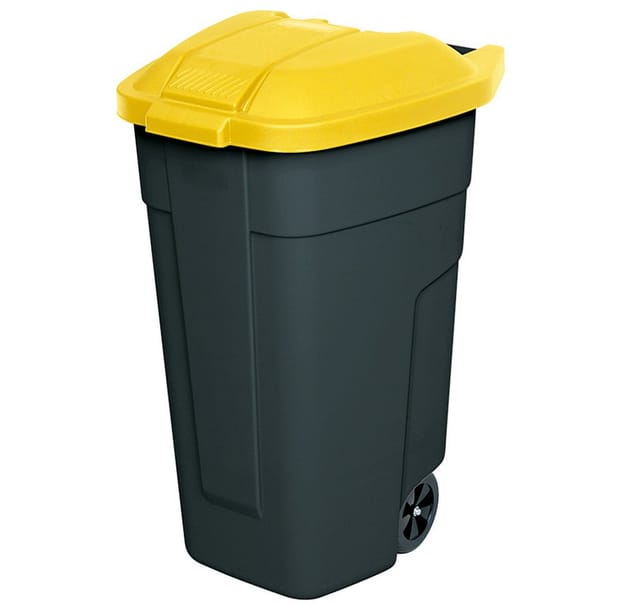 BRB-Lagertechnik Mülleimer Wertstoffsammler, Inhalt 100 Liter, Korpus anthrazit, Fahrbare Tonne aus robustem Polypropylen-Kunststoff (PP)