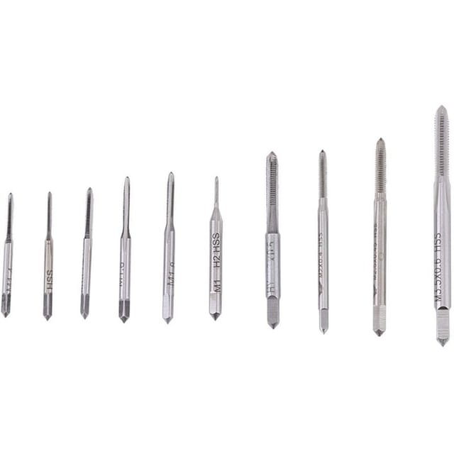[neuwertig]maschinengewindebohrer M1 Bis M3,5, Spiral-senker, Konisch-zylindrisch, Dreischneidig, Titan, 10 Standardtypen: M1, M1,2, M1,4, M1,6, M1,7, M1,8, M2, M2,5, M3, M