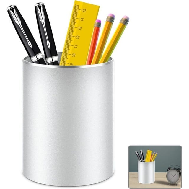 [neuwertig]runder Schreibtisch-organizer/stiftehalter Aus Metall Und Aluminium Für Büro, Schule, Zuhause Und Kinder, Mit Rutschfester Silikonbasis (silber)