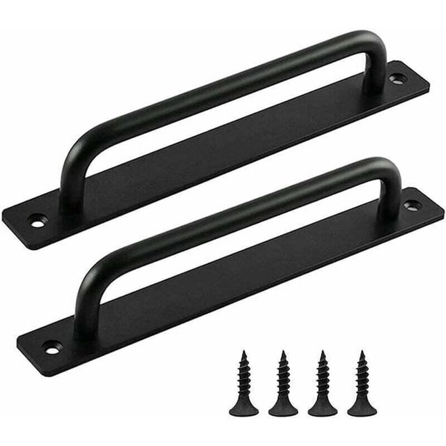 [neuwertig]2 Stück Schiebetürgriffe Im Scheunentor-stil, Schiebetürgriffe Mit Edelstahlplatte Für Scheunentüren, Kleiderschränke, Schränke, Schwarz (212 Mm)