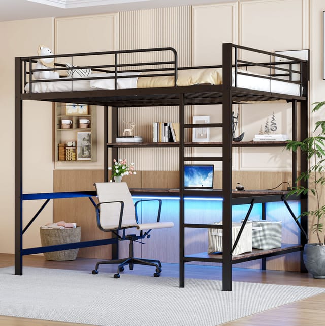 Bett Schlafplatz Schreibtisch 140x200 Metall Regal Okmyhome
