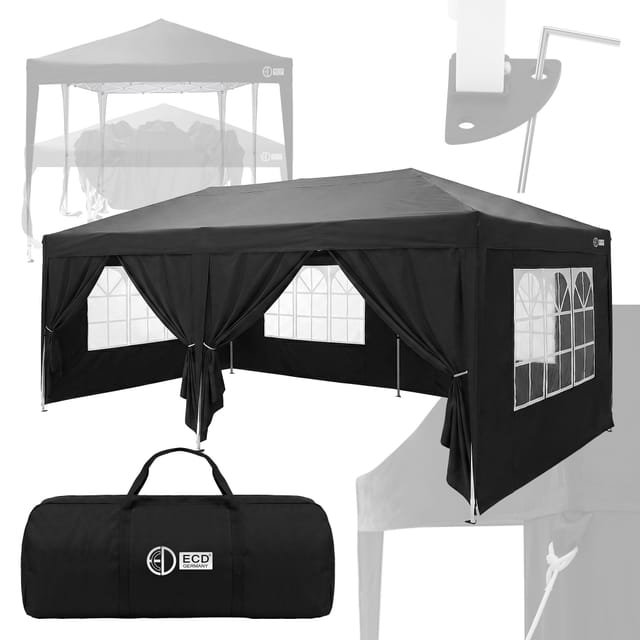 Ecd Germany Pavillon 3x6 Wasserdicht Stabil Winterfest, Pop Up Faltpavillon, Gartenpavillon Faltbar Mit 6 Seitenwänden, Partyzelt Klappbar, Uv Schutz 50+, Gartenzelt Für Outdoor Camping, Anthrazit