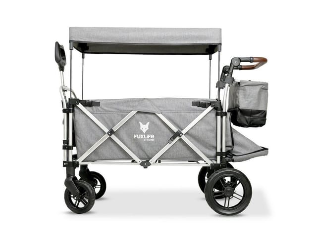 Bollerwagen Faltbar Fx-ctl950 Premium Grau Mit Dach - Transportwagen Klappbar Hecktasche, Komfort-schiebegriff & Innenraumverlängerung 5-punkt-gurt Handwagen/leiterwagen - Das Original - Fuxtec