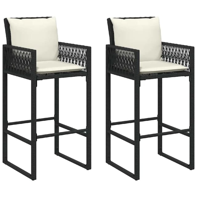 Vidaxl Garden Bar Stools With Cushions 2 Pcs Black Poly Rattan