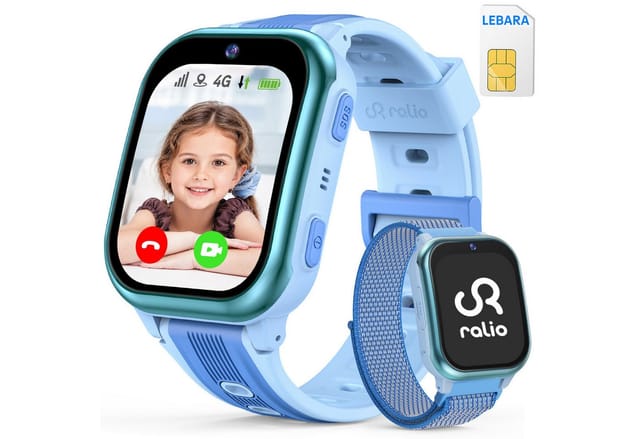 Ralio R5 Plus 4G Smartwatch Kinder, Ralio x Lebara Kinderuhr inkl. SIM-Karte Smartwatch (gebogenes Ultra-HD-Display cm/1.7 Zoll) 3 Tage Akkulaufzeit, GPS-Ortung, Kinderuhr mit HD-Videoanrufen, Schulmodus, SOS, Familien-Gruppenchat und mehr, Zwei Armbänder (hautfreundliches Silikon & hypoallergenes Nylon), Kinder Watch für Mädchen Jungen 3-16 Jahre – Geschenk für kinder
