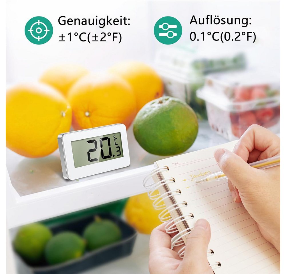 TUWENA Kühlschrankthermometer Digitale Kühlschrankthermometer, 2 Stk Mini Gefrierschrank Thermometer, 2-tlg., Refrigerator Thermometer, LCD-Anzeige,für Küche/Restaurants/Bars/Cafés