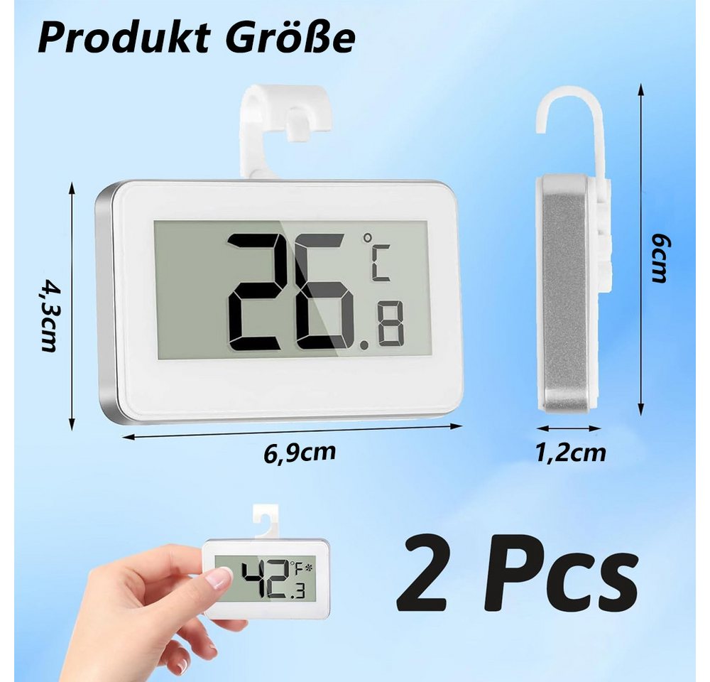TUWENA Kühlschrankthermometer Digitale Kühlschrankthermometer, 2 Stk Mini Gefrierschrank Thermometer, 2-tlg., Refrigerator Thermometer, LCD-Anzeige,für Küche/Restaurants/Bars/Cafés Bild 4