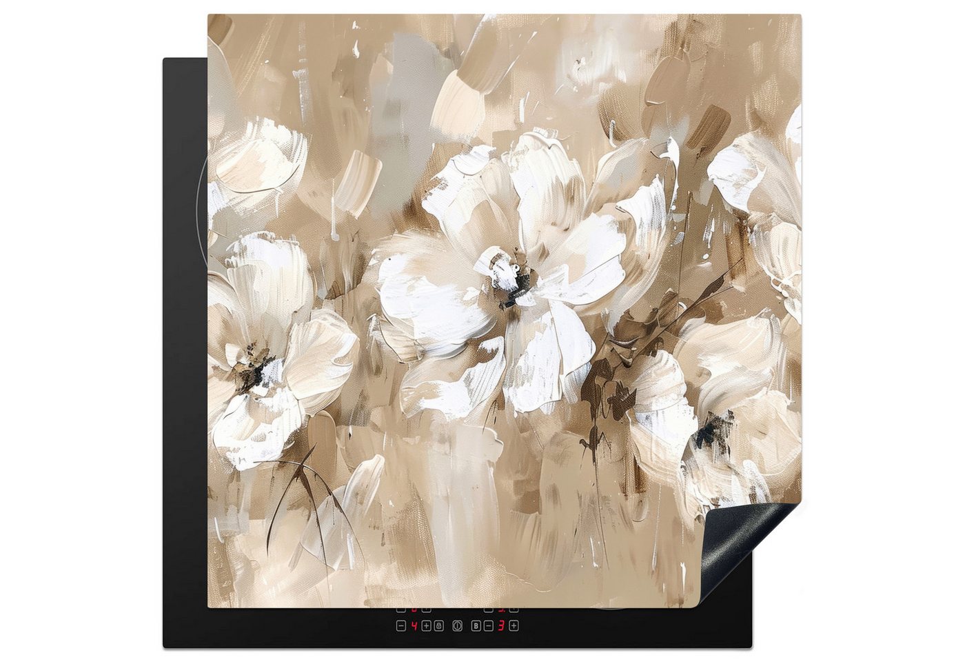 MuchoWow Herd-Abdeckplatte Beige - Blumen - Abstrakt - Modern, Vinyl, (1 tlg), Cerankochfeld Abdeckung, Herd Abdeckplatten Vinyl, 58x59 cm Bild 3