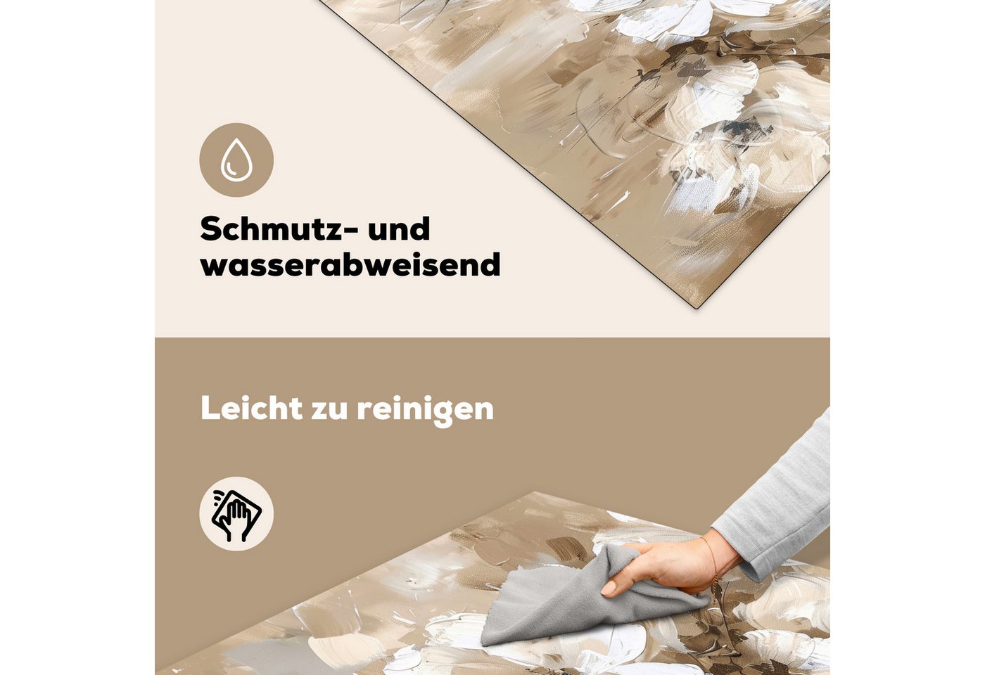 MuchoWow Herd-Abdeckplatte Beige - Blumen - Abstrakt - Modern, Vinyl, (1 tlg), Cerankochfeld Abdeckung, Herd Abdeckplatten Vinyl, 58x59 cm Bild 5