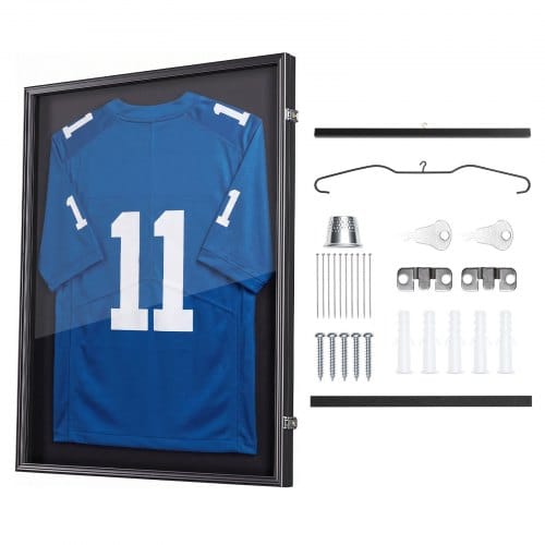 VEVOR Trikotrahmen 70 x 90 cm, Abschließbarer Holz-Trikot-Bilderrahmen mit PC-Platte & 98 % UV-Schutz, Objektrahmen mit Aufhänger & 2 Schlüsseln für Baseball-, Basketball-, Football- und Hockeytrikots