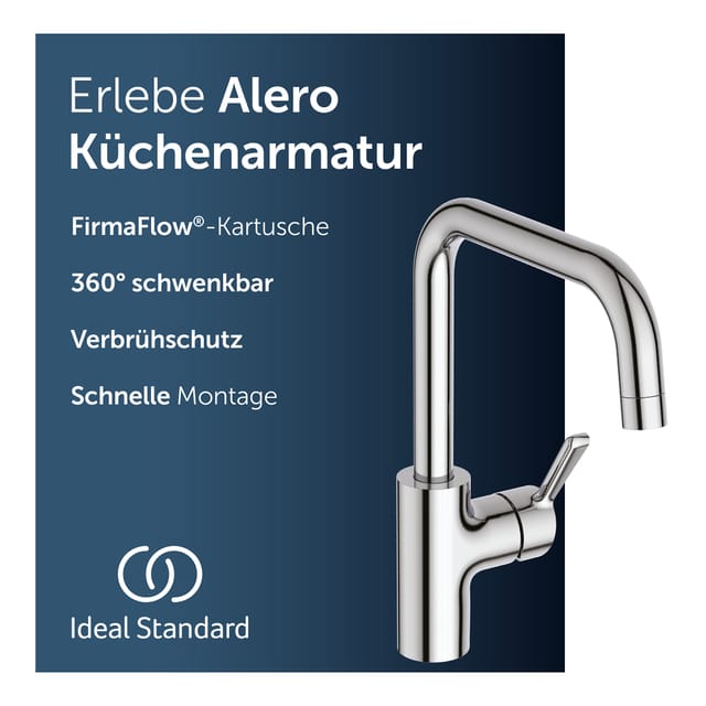 Ideal Standard Küchenarmatur Alero, Firmaflow® Kartusche, 360° Schwenkbarer Auslauf, Schnellmontagesystem