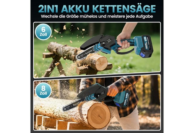 Akku-kettensäge, Bürstenlose 21 V Kettensäge, 6/8-zoll-kettensäge, 8000 Mah Kettensäge, Mini-akku-kettensäge, 2 Ketten, 2 Kettenführungen
