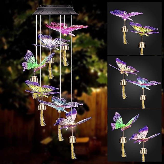 Solarbetriebenes Schmetterlings-windspiel, Hängeglocken, Außendekoration, Geschenk Für Zuhause Oder Mama (lila)