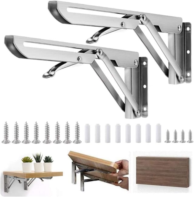 2 Stück Klappbare Regalhalterung, 300 Mm, Klappbare Halterung, Edelstahl, Klappbare Konsolenhalterung, Regalhalterung, Klappbare Regalhalterungen, Wandmontage, Klappbares Regal, 60 Kg Tragfähigkeit