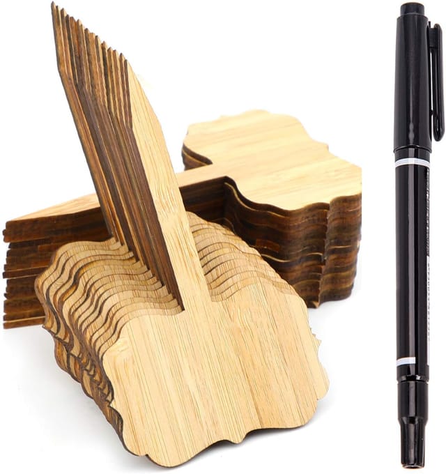 30 Stück Bambus-pflanzenanhänger, Dekorative T-typ-pflanzenmarkierungen Aus Holz, Gartenetikett, Mit Stift, Für Eingetopfte Gartensamen, Kräuter, Blumen, Gemüse
