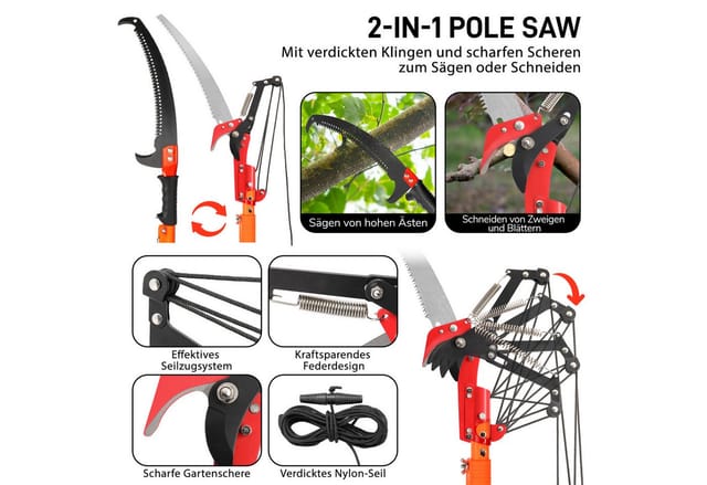LALAHO Gartensäge Teleskop-Gartensäge mit Stiel (7.3/8 m) – Handsäge, einstellbare Länge, Astscheren-Set mit Tragetasche & scharfem Sägeblatt