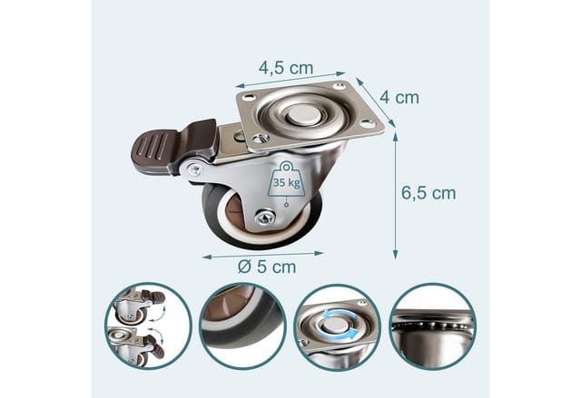 relaxdays Lenkrolle mit Bremse 4er Set, 50 mm