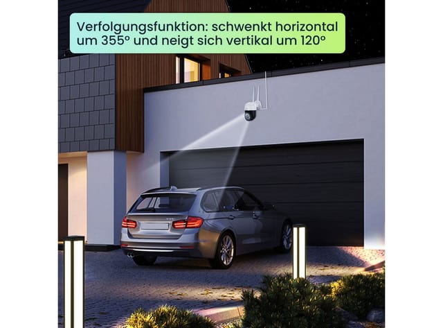 Casativo Überwachungskamera 2K WLAN Outdoor Überwachungskamera mit IP66 Pan-Tilt 15m Sirene (1-tlg., 355°/120° Verfolgung, Gegensprechen, 15 m Erkennung, 95 dB Sirene)