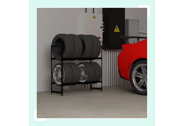 Relaxdays Reifenregal Für 8 Reifen, Hxbxt: 100 X110x35 Cm, 150 Kg, Beschichteter Stahl, Stecksystem, Räderregal, Schwarz