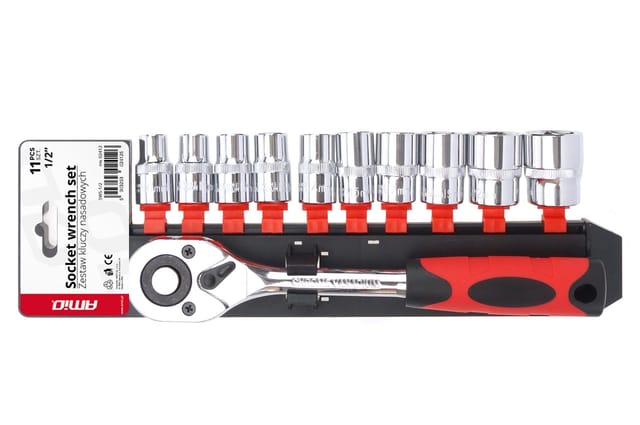 Ratschen-steckschlüsselsatz 11-teilig 1/2" 10-24mm Amio-02412