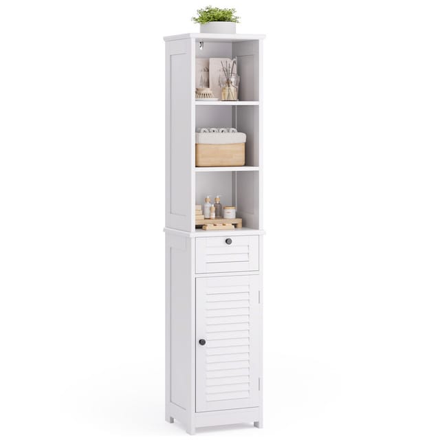 Bealife Badezimmer-standkolonne Staufmöbel Mit 1 Schublade, 3 Regalen, 1 Tür Und Verstellbarem Regal 34 X 30 X 162,5 Cm