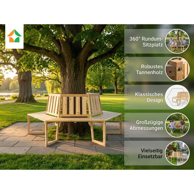 Baumbank 6-Eckig & 360°, ca. 205 x 178 x 90 cm aus Tannenholz