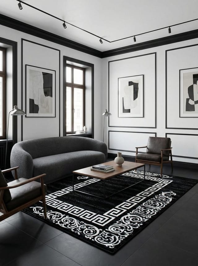 KADIMA DESIGN Teppich ASPEN Wohnzimmer Schlafzimmer Waschbar Wohnzimmerteppich Esszimmer, Läufer, Höhe: 14 mm, Schwarz, 80x150 cm, Strapazierfähig Fußbodenheizung Waschbar