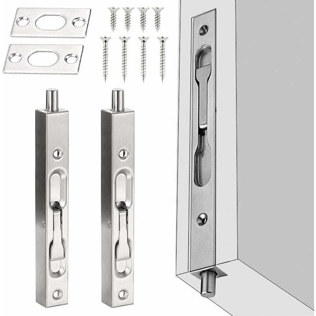 Hebelschloss, 2er-set Türschlösser – 15 Cm – Edelstahl – Mit Riegel Und Schrauben – Für Wohnungstüren – Silber