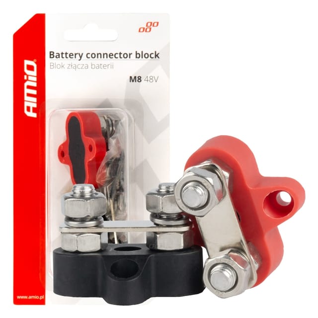Batterieanschlussverteilerblock, Sammelschiene, Doppelset, Max. 48 V, M8, Amio-03806