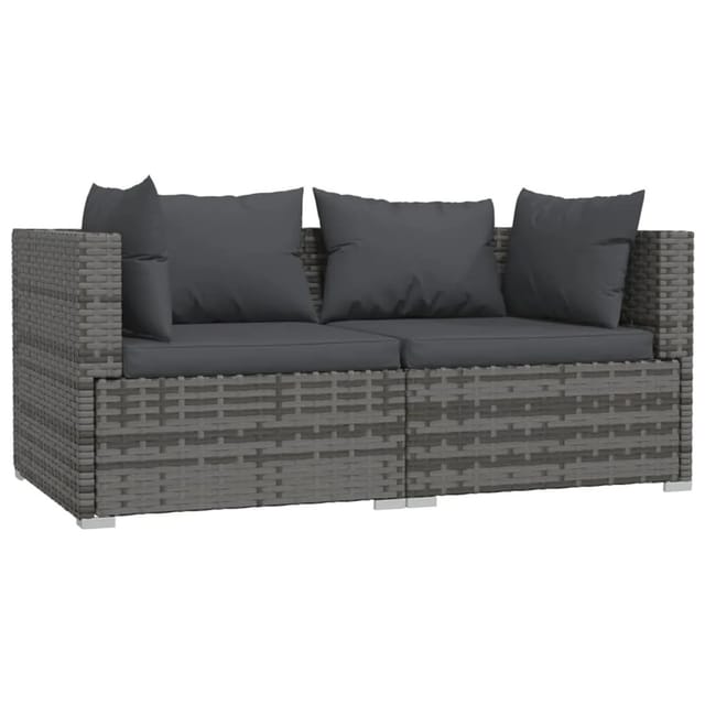 vidaXL 2-Sitzer-Sofa mit Kissen Grau Poly Rattan Modell 1