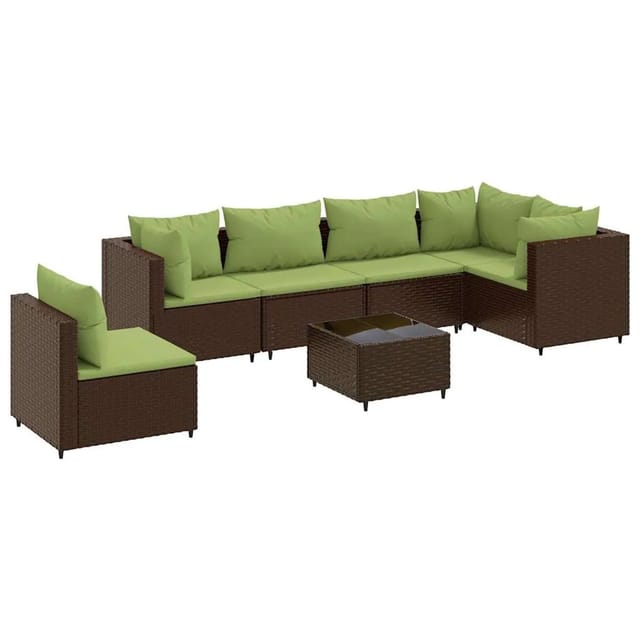 vidaXL 7-Tlg Garten-Lounge-Set mit Kissen Braun Poly Rattan 3308182