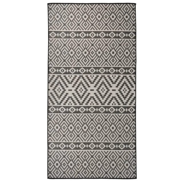 vidaXL Outdoor-Teppich Flachgewebe 100x200 cm Schwarz Gestreift 340850