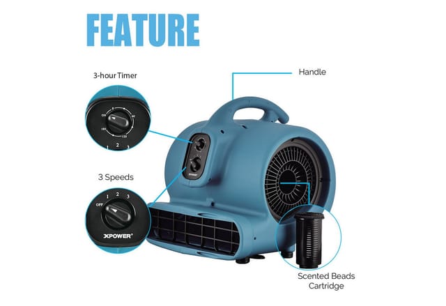 XPOWER Bodenventilator Bodenventilator Gebläse Duftluftdiffusor Bodenbläser Bodentrockner, mit Timer & 8 oz Aromaperlen, Schnelles Trocknen, 3 Gänge