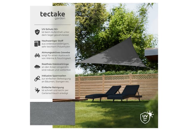 tectake Sonnensegel, (Set, 3 x 3 x 3 m), dreieckig mit UV-Schutz 50+