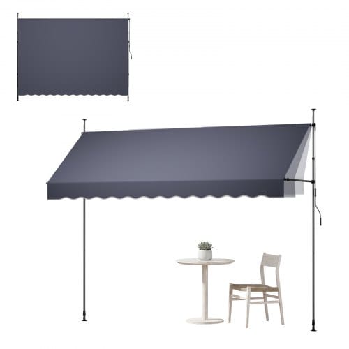 VEVOR Manuell einziehbare Markise, 350 cm (138 Zoll) lange, höhenverstellbare Terrassen- und Fensterüberdachung mit Handkurbel für Garten, Terrasse und Balkon, Dunkelgrau
