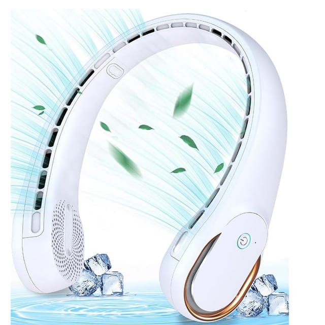 Nackenventilator, Tragbarer, Flügelloser Nackenventilator, 3 Geschwindigkeiten Einstellbar, Per Usb Wiederaufladbarer Freisprechventilator, Weiß