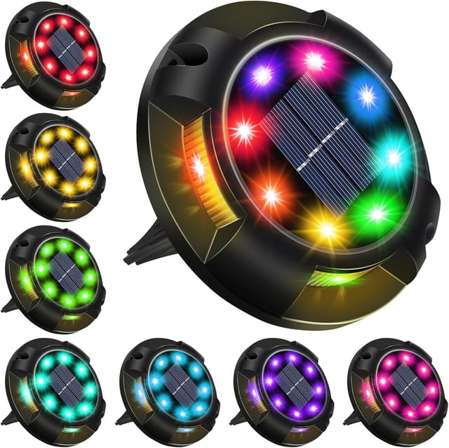 Solar-gartenleuchte Für Den Außenbereich, 8 Stück, 12 Leds, Solar-außenbeleuchtung, Wasserdicht, Ip65, Solar-außenbeleuchtung, Bodeneinbauleuchte Für Wege, Garten, Rasen, Terrasse, Rgb