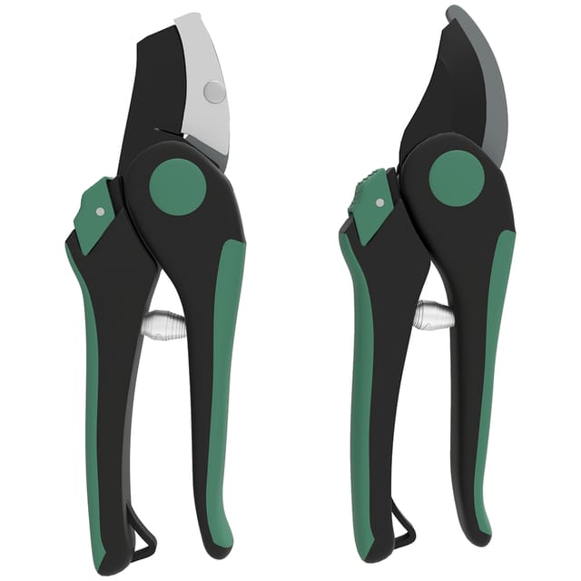 2-teiliges Gartengeräte-set, Metall-gartengeräte Mit Gartenschere, Grün Und Schwarz
