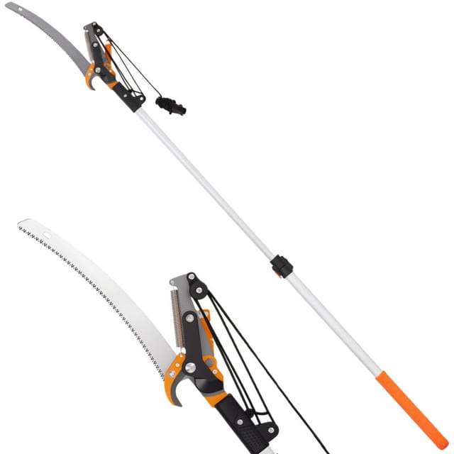 2-in-1 Astsäge Mit Integrierter Gartenschere, Astsäge Mit Teleskopstiel 135/172/199 Cm Für Hohe Äste, Orange